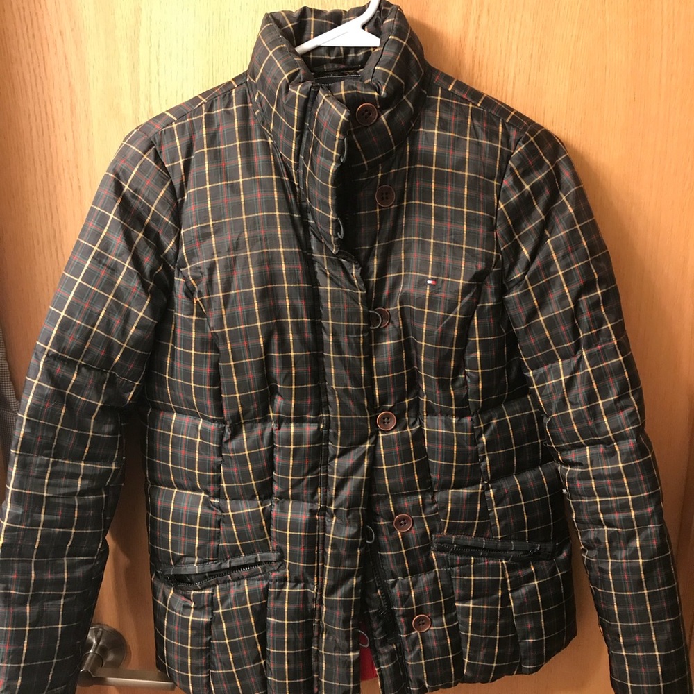 Plaid puffer coat jacket size xs
